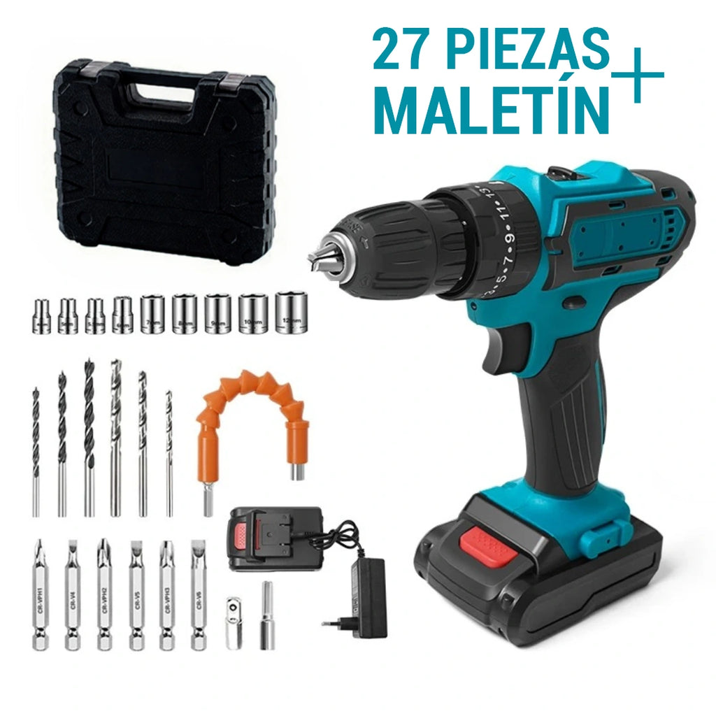 Kit Taladro Inalámbrico 24v - FuerzaPro [27 piezas + estuche] - CONTRA ENTREGA