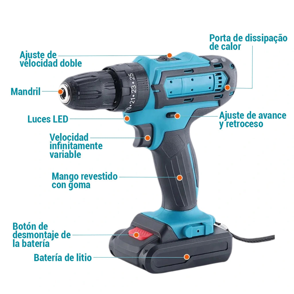 Kit Taladro Inalámbrico 24v - FuerzaPro [27 piezas + estuche] - CONTRA ENTREGA